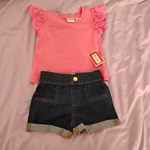Kidgets Pink Top and Denim Shorts Set